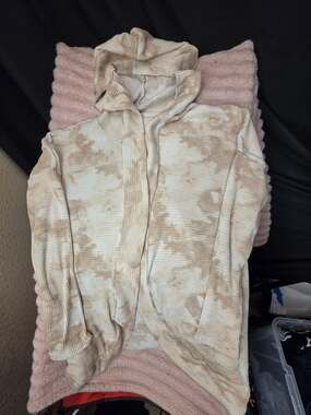 SO Women's Thermal Knit Hooded Open-Front Cardigan, Beige Tie-Dye, Size XL
